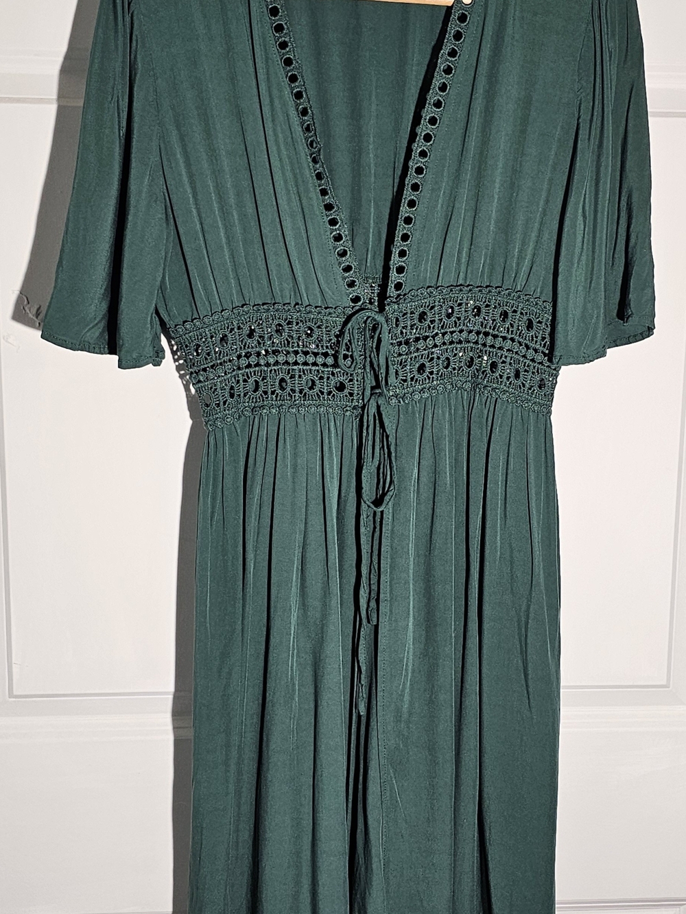 Ekouaer Green Swimsuit Cover Up Size S V-Neck Crochet Lace Sequin Waist Boho